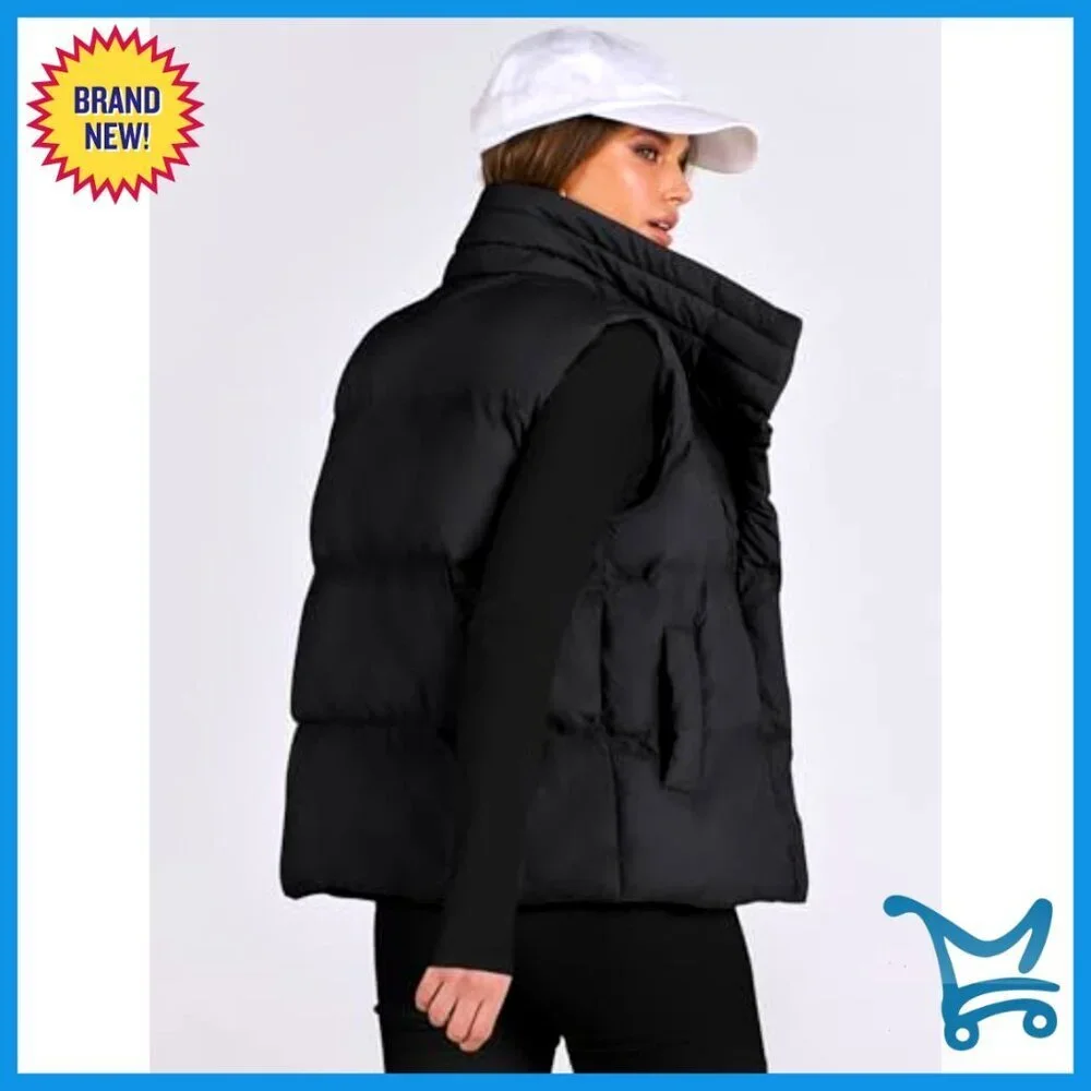Quilted Puffer Vest Lightweight Sleeveless Jacket Stand Collar Zip Up Winter